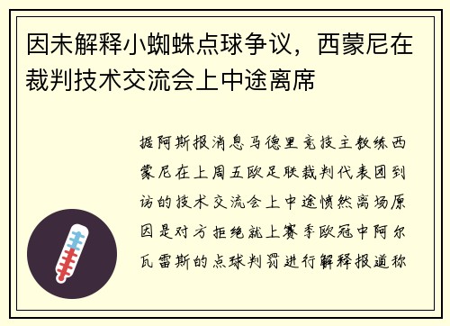 因未解释小蜘蛛点球争议，西蒙尼在裁判技术交流会上中途离席